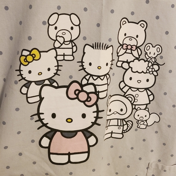 Hello Kitty | Women's Gray Polka Dot Graphic Print Scrubs Shirt (Size 2XL) - Picture 8 of 16